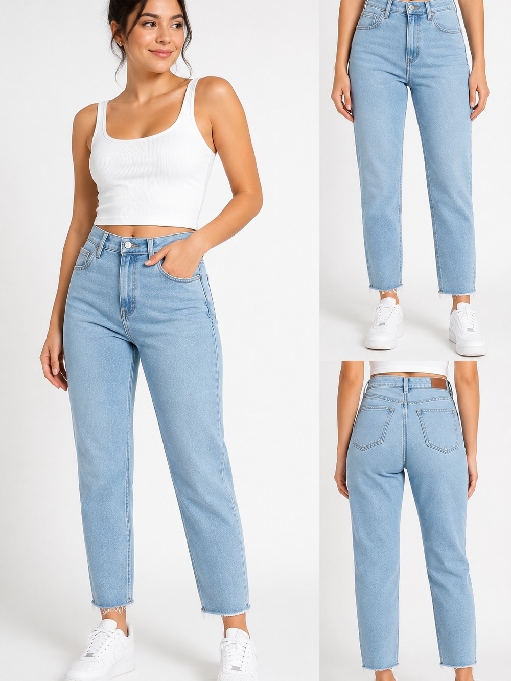 Hollister Ultra High Rise Mom Jeans Light Wash Raw Hem W31 L25 Stretch